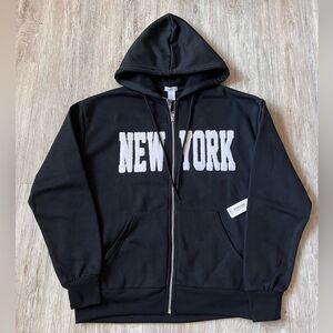 RUE21 WOMEN'S New York Sherpa Embroidered Front Logo FULL Zip Hoodie Jacket